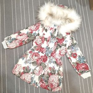 5T Vintage Floral Print Toddler Coat Fur Rare